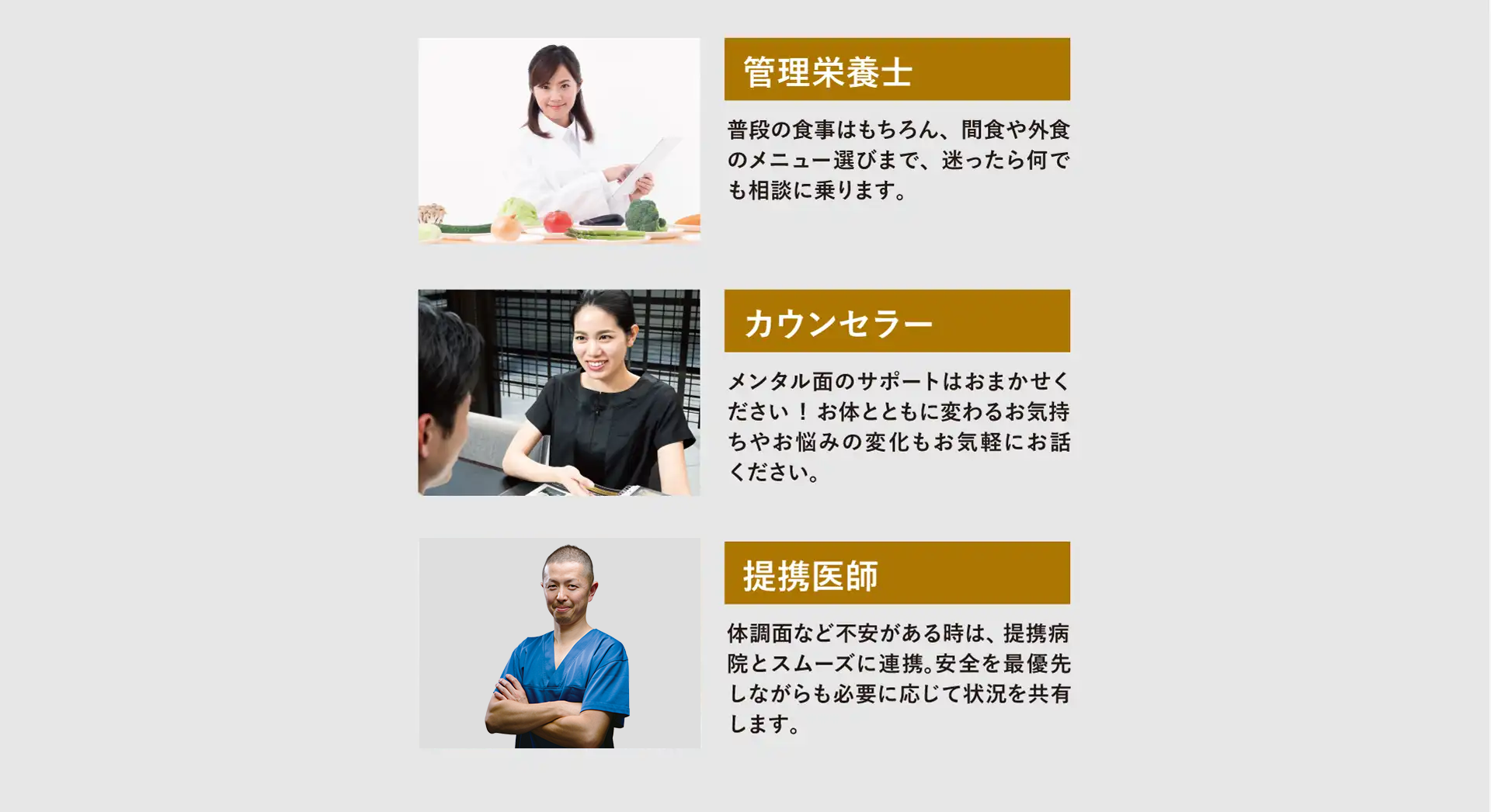 管理栄養士・カウンセラー・提携医師