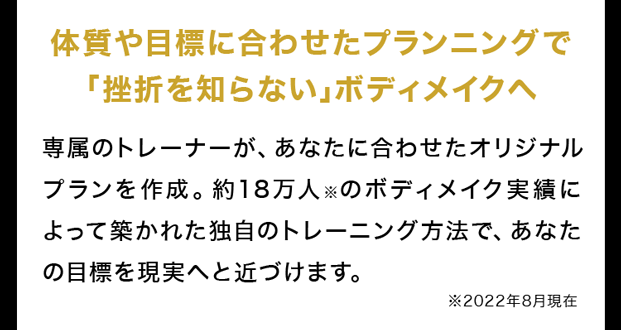 体質や目標に合わせたプランニングで「挫折を知らない」ボディメイクへ